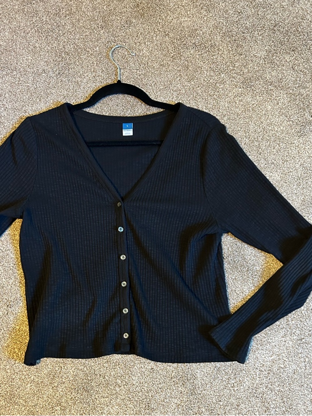 Classic Timeless Black Ribbed V-Neck Button Cardigan - Picture 3 of 3